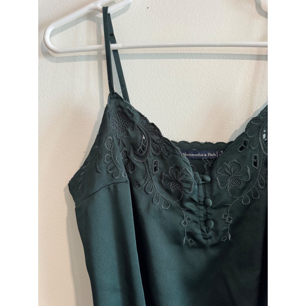 holiday Abercrombie & Fitch Embroidered Eyelet Bodysuit Womens Small Green Satin